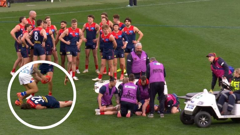 Melbourne midfielder Tom Sparrow knocked out instantly after stray hit from Tristan Xerri