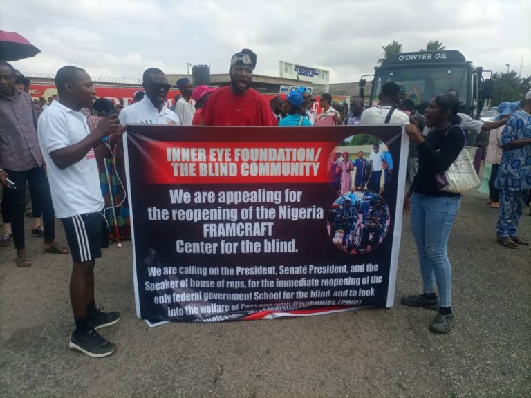 People Living With Visual Disability Shut Down Lagos Domestic Airport, Demand Reopening Of Nigerian Framcraft Centre For The Blind