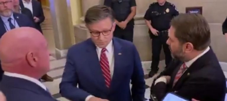 Arizona Sens. Gallego And Kelly Get In Mike Johnson’s Face About Not Swearing In Adelita Grijalva