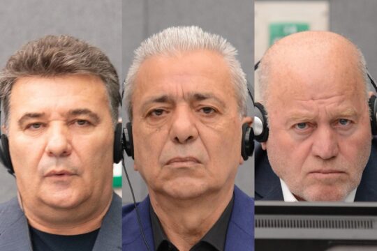 At the Kosovo Specialist Chambers in The Hague, obstruction of justice and pressure on witnesses are on the increase. Photo: montage of 3 portraits of Haxhi Shala, Sabit Januzi and Ismet Bahtijari before the Kosovo Specialist Chambers.