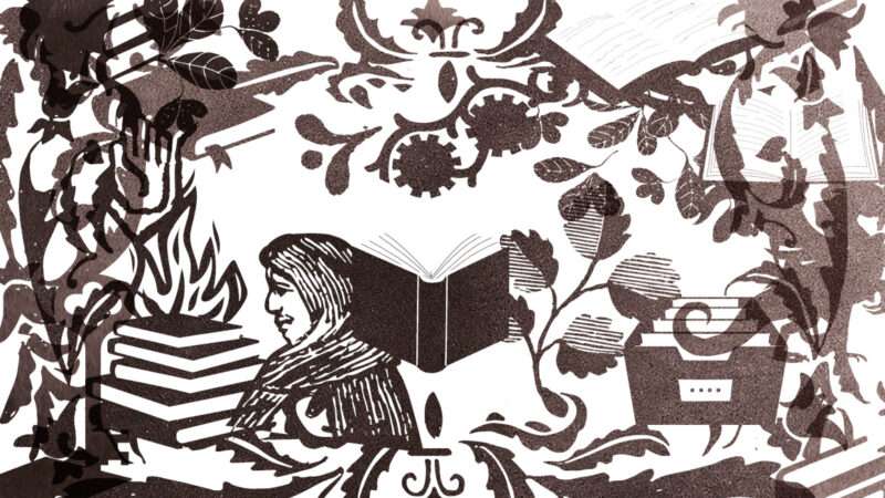 An illustration of books in the style of an old print | Illustration: Joanna Andreasson; Source images: iStock