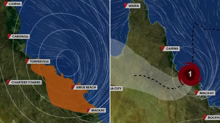 Tropical Cyclone Koji: Flood warnings remain as storm hits Queensland coast between Bowen and Ayr