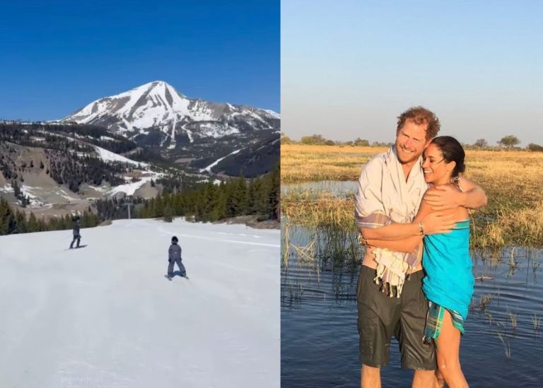 ‘My boys’: Meghan shares rare clip of Prince Harry skiing with son