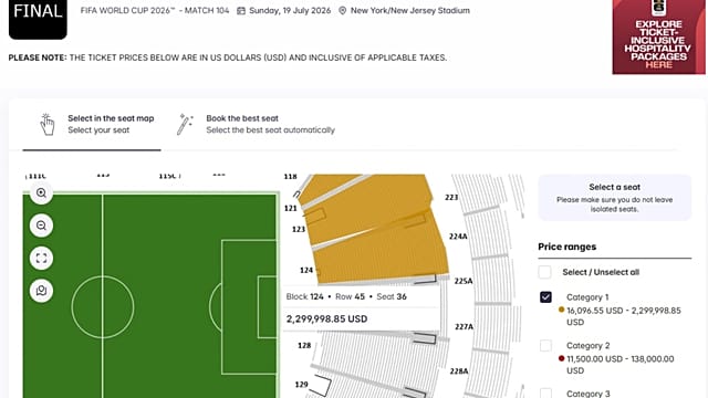 Four tickets for FIFA World Cup final on resale site for over $2 million each