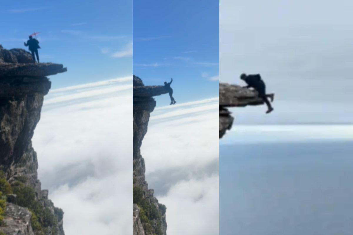 Man dangling off Cape Town mountain leaves Mzansi anxious – WATCH