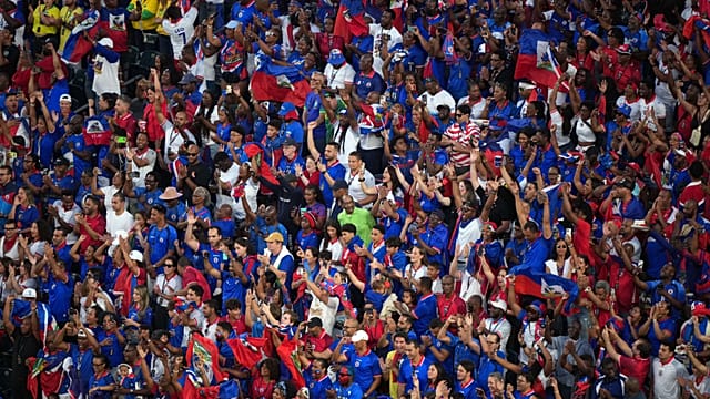 Brazil and Haiti fans celebrate together after World Cup match
