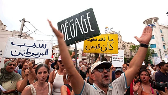 Thousands rally in Tunisian capital calling for end of president’s rule