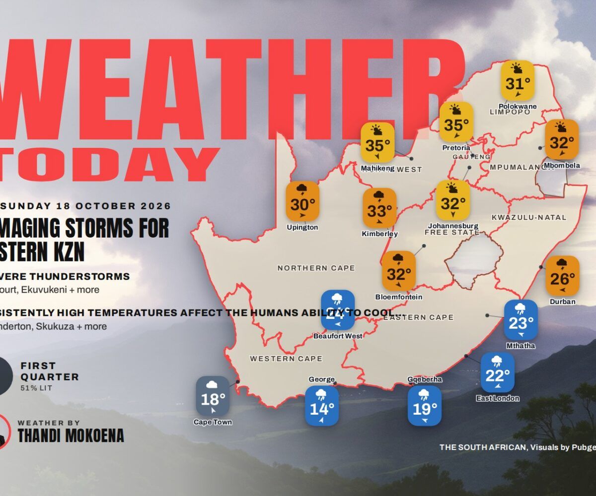 WEATHER TODAY: Damaging storms lash western KZN, heat wave on Mpumalanga Highveld